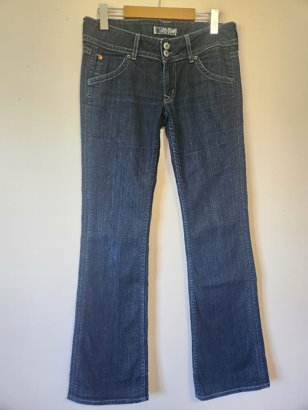 Vintage Y2K Hudson Low Rise Flare Bootcut Jeans Double Button USA 27 Dark Wash